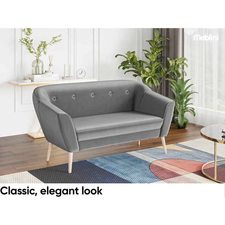 MEBLINI Mini Sofa Set 2-1-1 für Wohnzimmer - Mini Lounge für vier Personen - Küchensofa - Sofa Klein - Sitzgarnitur - Polstergarnitur - Sofagarnituren - DORIS - 2+1+1 - Hellgrau Samt – Bild 3