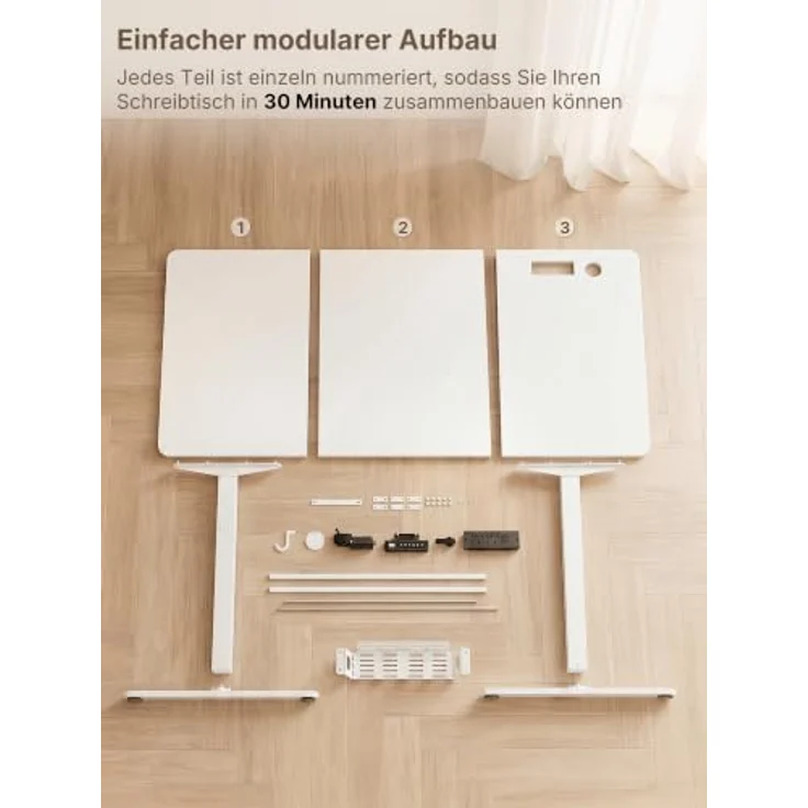 JUMMICO Höhenverstellbarer Schreibtisch 140x70 cm mit Steckdose | Schreibtisch Höhenverstellbar Elektrisch Stehtisch, Steh-Sitz Tisch, Bürotisch Computertisch, Wolkenweiß – Bild 7