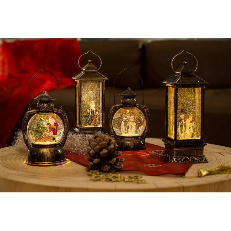 LED Kugellaterne Schneemannfamilie - Schneekugel - wassergefüllt - Batterie - Timer - Innen - gold – Bild 3