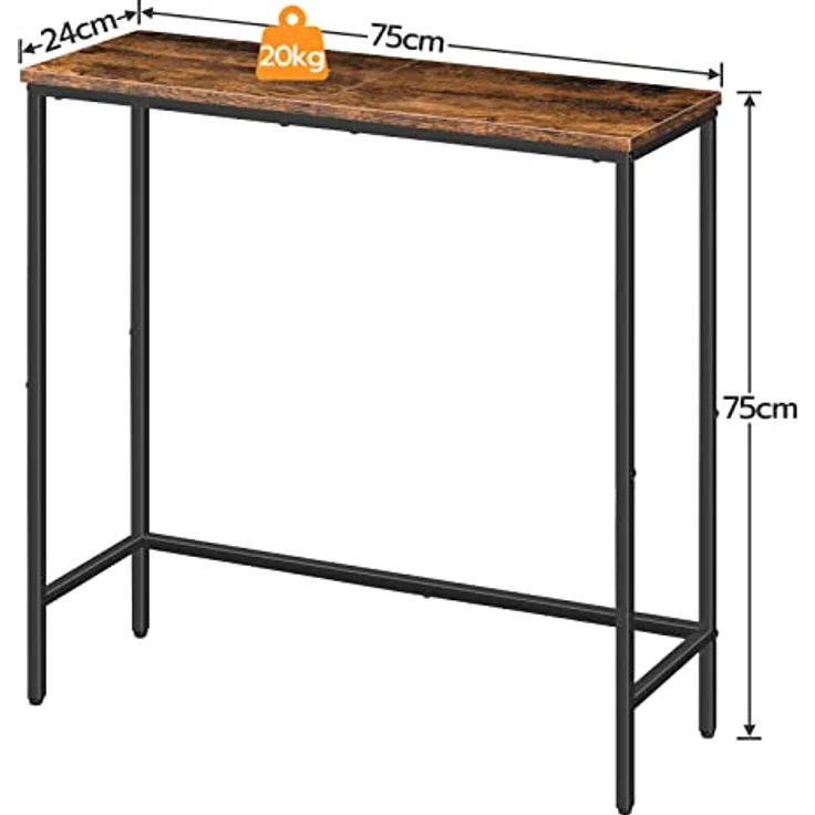 HOOBRO Schmal Konsolentisch, 75 cm Beistelltisch, Flurtisch, Kleiner Ausstellungstisch, Sofatisch für kleinen Raum, für Eingang, Flur, Dunkelbraun-Schwarz EBF75XG01 – Bild 4