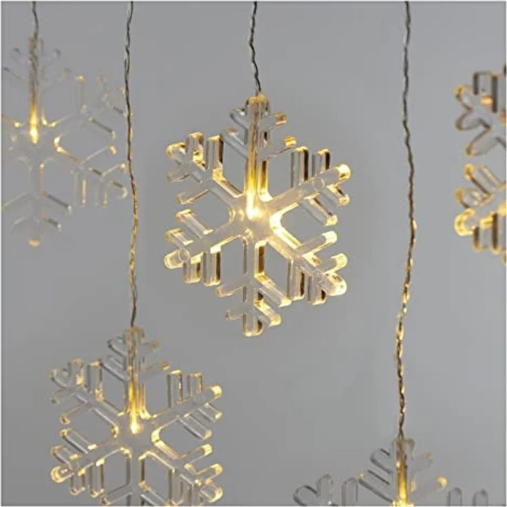EMOS Mini Lichtervorhang mit 8 Schneeflocken, LED-Lichterkette mit Wintermotiv, Warmweiß, Lichtergirlande 84cm + Netzteil, Leuchtdauer 10.000 h, IP44 für Innen und Außen, für Party, Weihnachten – Bild 1