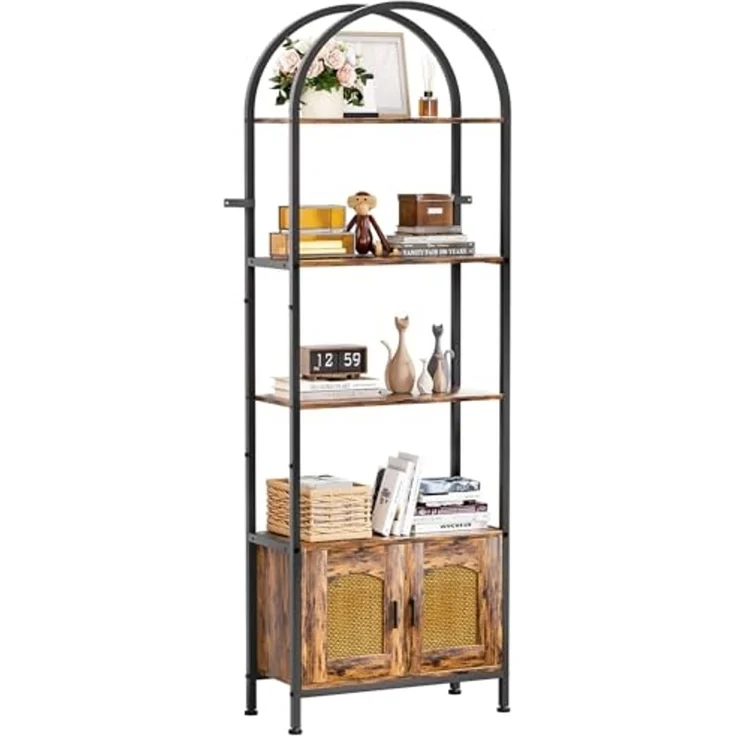 Yorbay Bücherregal 5 Ebenen, Standregal mit Schrank, Bogenförmiges Aufbewahrungsregal, 60x28x177cm, für Wohnzimmer, Schlafzimmer, Arbeitszimmer & Bad – Bild 1