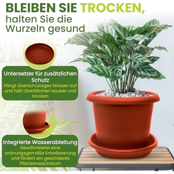 Centi Pflanzkübel Terracotta Blumentopf mit Untersetzer 40 cm (2er-Set) – Bild 2