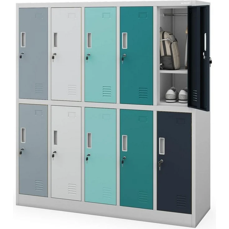 Jan Nowak Schließfachschrank Metall 10 Fächer Schulschrank 150x136x45 cm | Wertfachschrank, Garderobenschrank, Stahlspind abschließbar, pulverbeschichtet, für Schule, Kindergarten, Umkleide – Bild 1