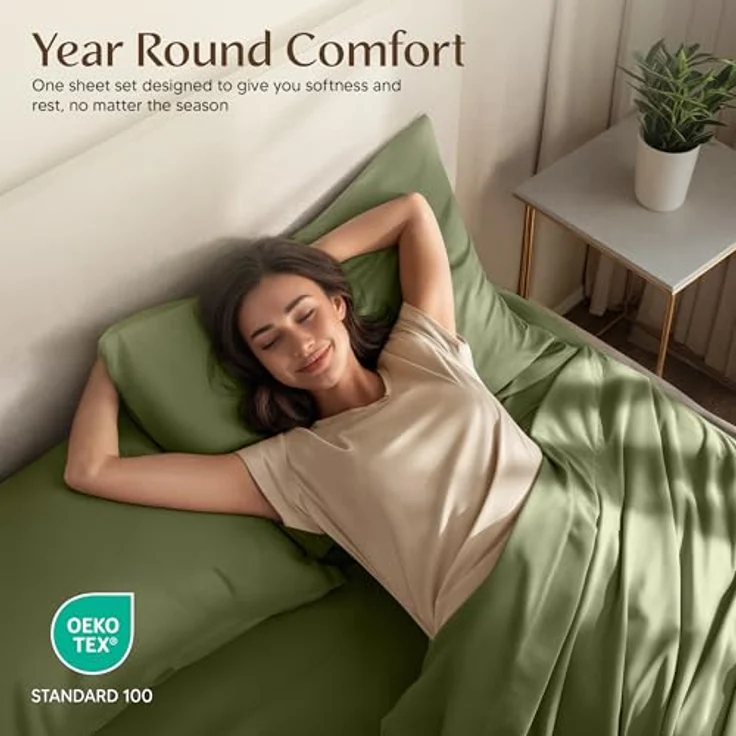 Utopia Bedding Bettwäsche-Set für Kingsize-Bett, 4-teilig, gebürstete Mikrofaser, schrumpft und lichtbeständig, pflegeleicht (Kingsize, Olivgrün) – Bild 6