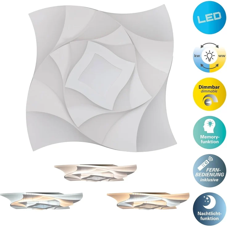 näve LED Deckenleuchte Liora, CCT - über Fernbedienung, Dimmfunktion, Memoryfunktion, Nachtlichtfunktion, dimmbar über Fernbedienung, LED fest integriert, warmweiß - kaltweiß, 3D-Effekt, CCT, Memory, Nachtlicht, dimmbar per Fernbedienung, weiß – Bild 2