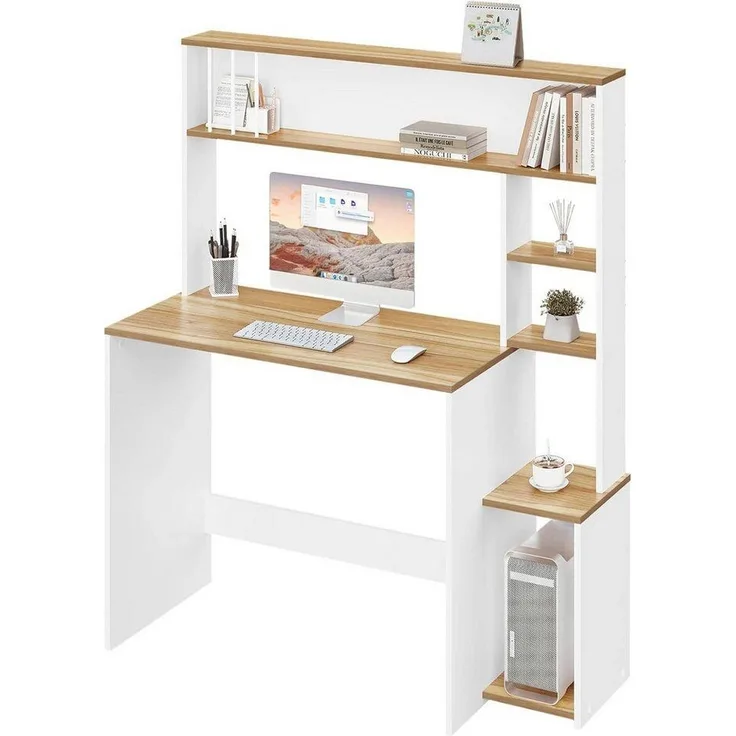 EUGAD Schreibtisch (1-St), Computertisch, 5-stufiges Bücherregal, mit Stauraum