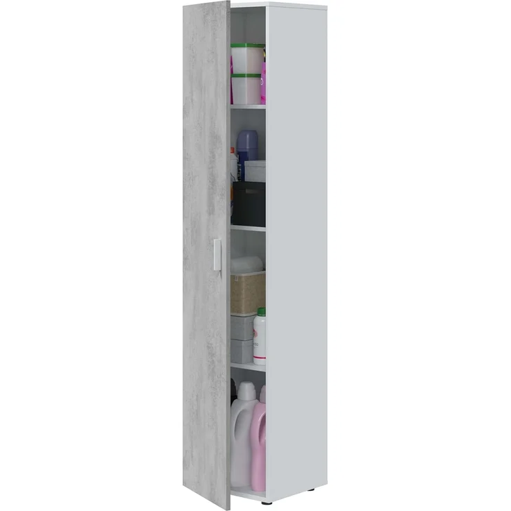 Habitdesign, Hochschrank – platzsparender Mehrzweckschrank mit 1 Tür und 3 Einlegeböden, viel Stauraum in Arkit weiß und Zementgrau, Maße: 41 x 182 x 37 cm (B x H x T), Modell Tidy – Bild 8