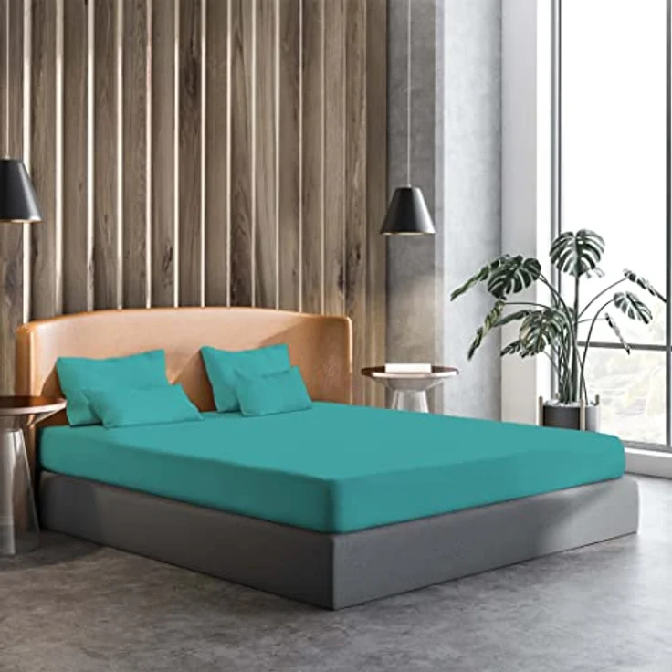 Amago - Spannbetttuch, 50 cm Steg, 100 prozent Baumwolle, 160x200 cm - Petrol – Bild 3