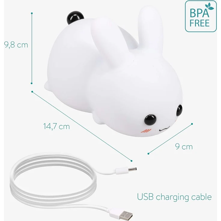 Navaris LED Nachtlicht Snow White Rabbit - mit USB Kabel - dimmbar - süße Nachttischlampe für Kinder - Kinderzimmer Schlummerlicht Lampe Weiß – Bild 6