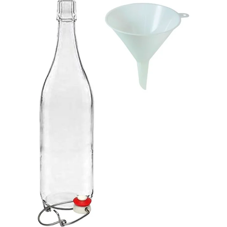 mikken Trinkflasche 4er Set Glasflasche 1 Liter mit Bügelverschluss mit Trichter, Inhalt 1000 ml Bügelverschluss aus Porzellan inklusive Einfülltrichter – Bild 4