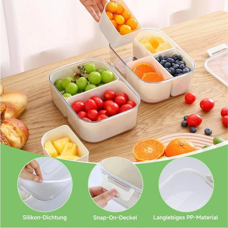 Elegear Vorratsdose Snackbox mit 4 Fächern, Snackschale Kinder, Snackteller mit Deckel, Polypropylen, (1-tlg), Wiederverwendbare Portable Snack Box Snackdose, Spülmaschinenfest – Bild 4