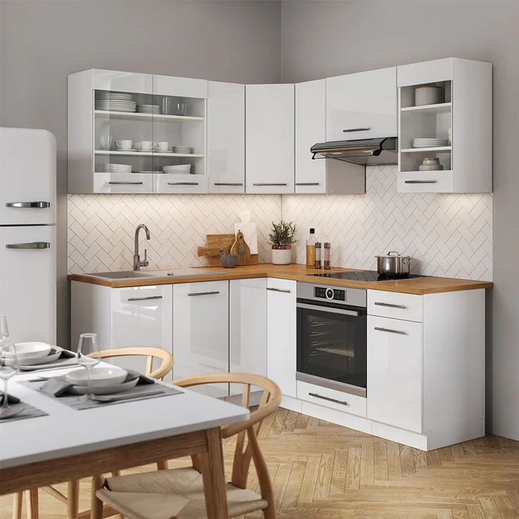 Eckküche Fame-Line Weiß Hochglanz/Weiß 190 x 160 cm ohne Arbeitsplatte Vicco – Bild 4