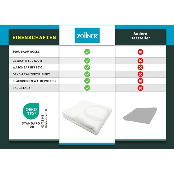 ZOLLNER Badetuch, 100% Baumwolle, 80x200 cm, weiß – Bild 6