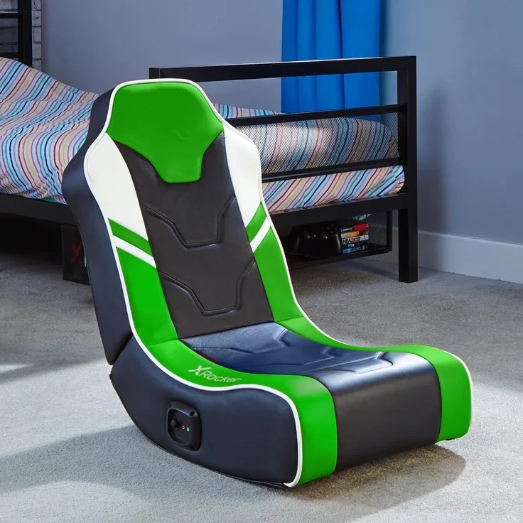 X Rocker Shadow 2.0 Floor Rocker Gaming Kinder Sessel mit 2.0 Audiosystem - Grün/Schwarz/Weiß – Bild 2