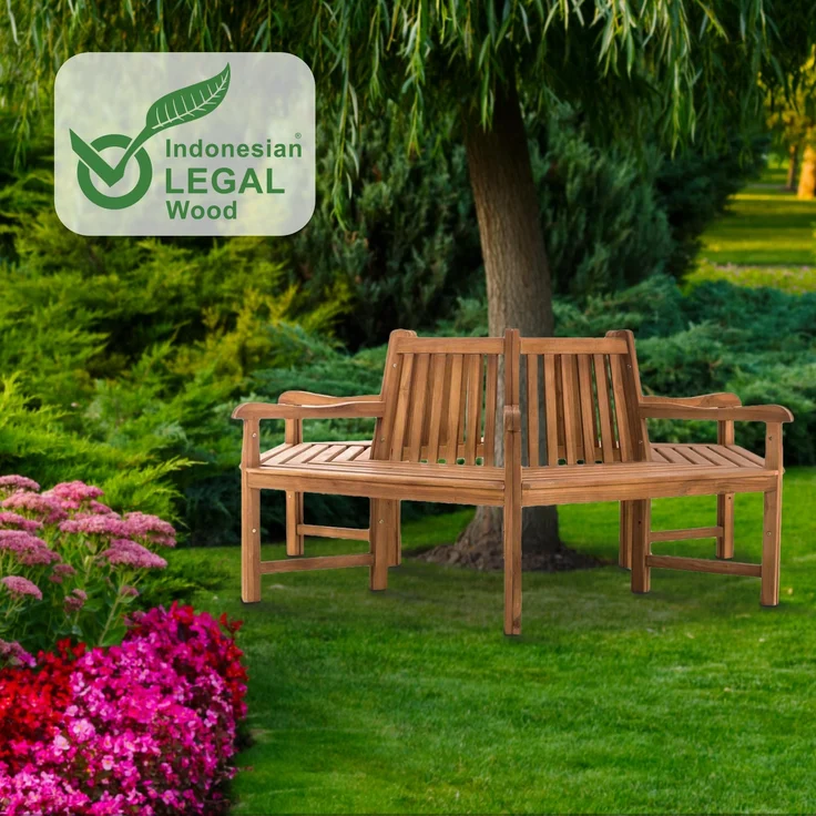 Baumbank NEBEL - Holz Teak 200x200x90 cm | Kreisrunde Sitzbank Mit Lehne Baumbank Gartenbank Für Baum – Bild 7