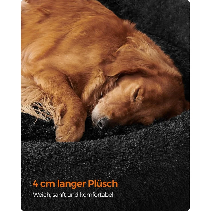 Feandrea Hundebett flauschig, Katzenbett, Donut Kissen, waschbar, Polsterung in der Mitte herausnehmbar, Langer Plüsch, 120 cm Durchmesser, tintenschwarz PGW043B01 – Bild 3