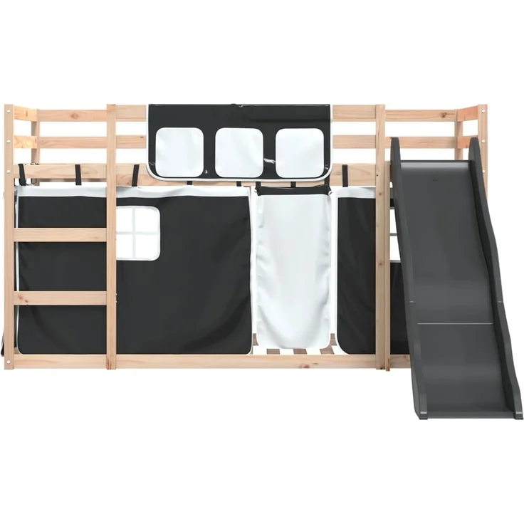 vidaXL Etagenbett mit Rutsche und Gardinen Weiß und Schwarz 80x200 cm 3284116 – Bild 6