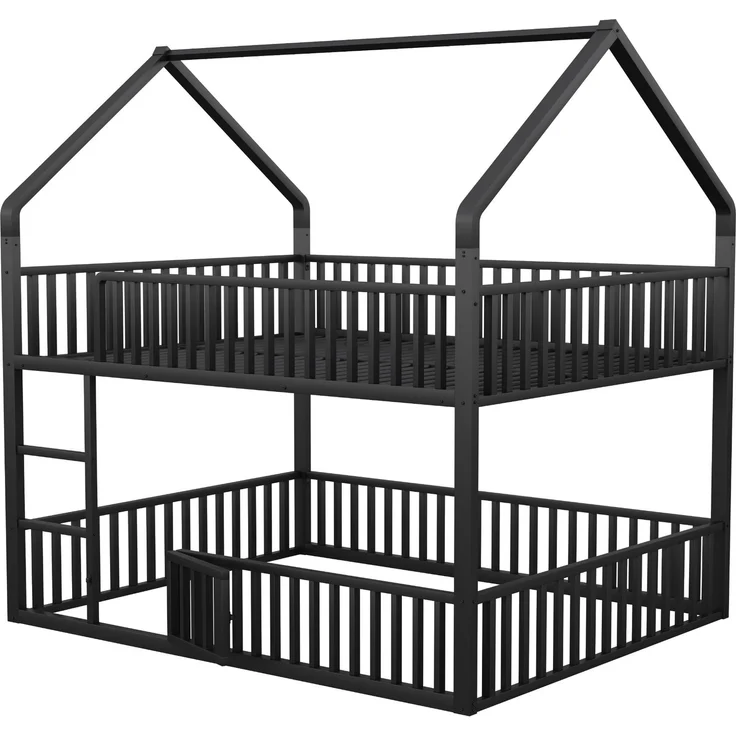 Bett 140x200 cm in Hausform aus Metall mit Tür und Sicherheitsgeländern – kindgerechtes Etagenbett – Bild 8