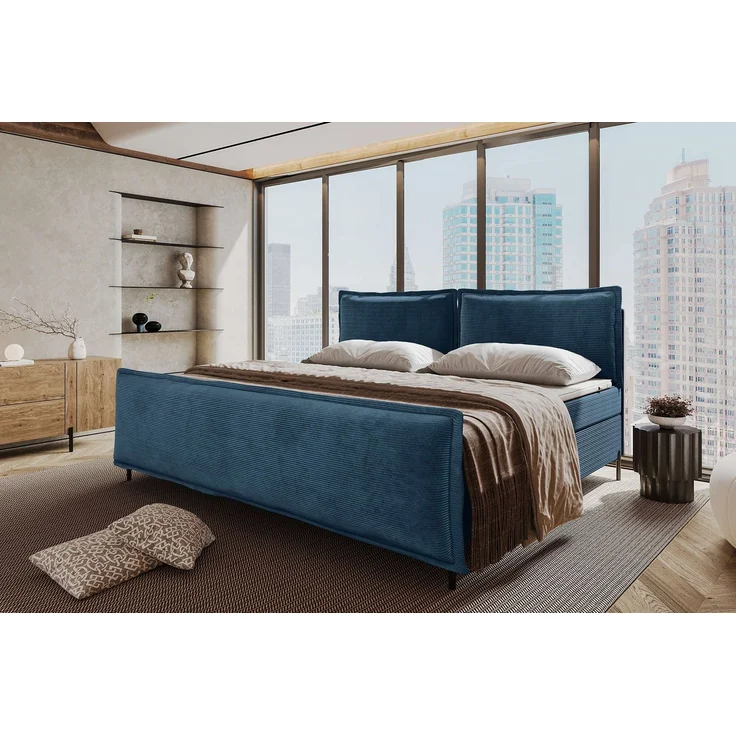 99rooms Vero Plus Familienbett Boxspringbett 240×200 cm Cordstoff POSO Blau