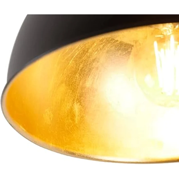 Qazqa Magnax Industrie Deckenleuchte, dimmbar, E27 Fassung, Schwarz Gold, rund, 28 cm für Flur, Schlafzimmer und Wohnzimmer – Bild 5