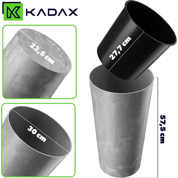 KADAX Blumentopf Blumentopf 57cm Abdeckung mit Einsatz Blumenständer Kunststoff Grau – Bild 2