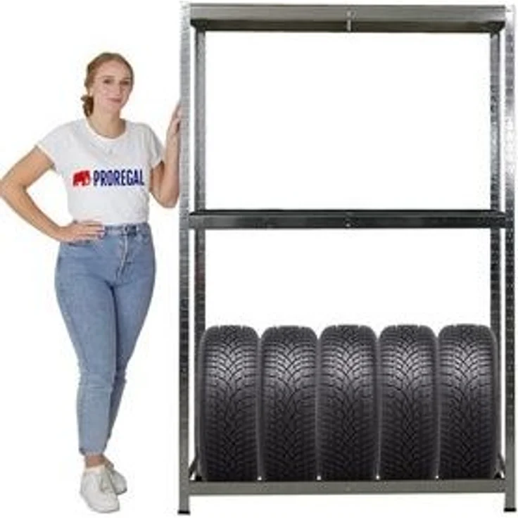 PROREGAL® Schwerlastregal Reifenregal RAGNAR 180x120x40cm 8 Reifen auf 2 Ebenen + Ablage – Bild 6