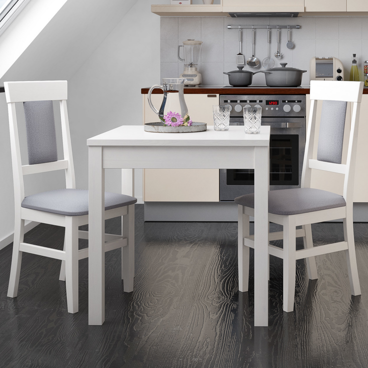 Gepolsterte kleine Essgruppe Tisch 2 Stühle Kiefer Massivholz weiß-grau 90.70-50 A W Set 25 – Bild 8