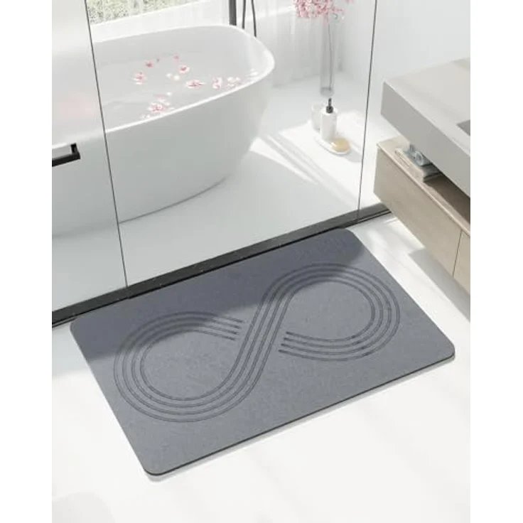 Ribelli Kieselgur Badematte rutschfest 60x39 cm, Duschvorleger Badvorleger Schnelltrocknend, 100% Natürlich Stein Bodenmatte, Bad Matte Super Saugfähig Badezimmermatte – Bild 2