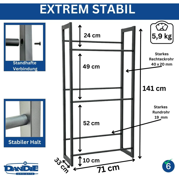 DanDiBo Getränkekistenregal 6 Kisten Schwarz Metall Stehend 96563 Getränkekistenhalter 71 cm Obstkistenständer Flaschenkistenregal – Bild 2