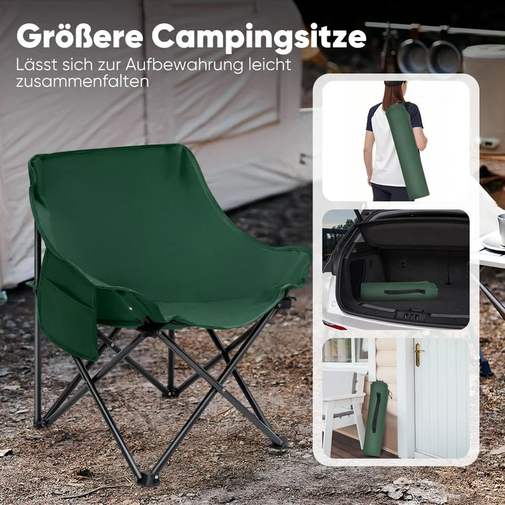 Sunula Campingstuhl Faltbar Angelstuhl Klappsessel mit Tragetasche für Garten, mit Tragetasche, Klappstuhl bis max. 100 kg, Grün – Bild 5