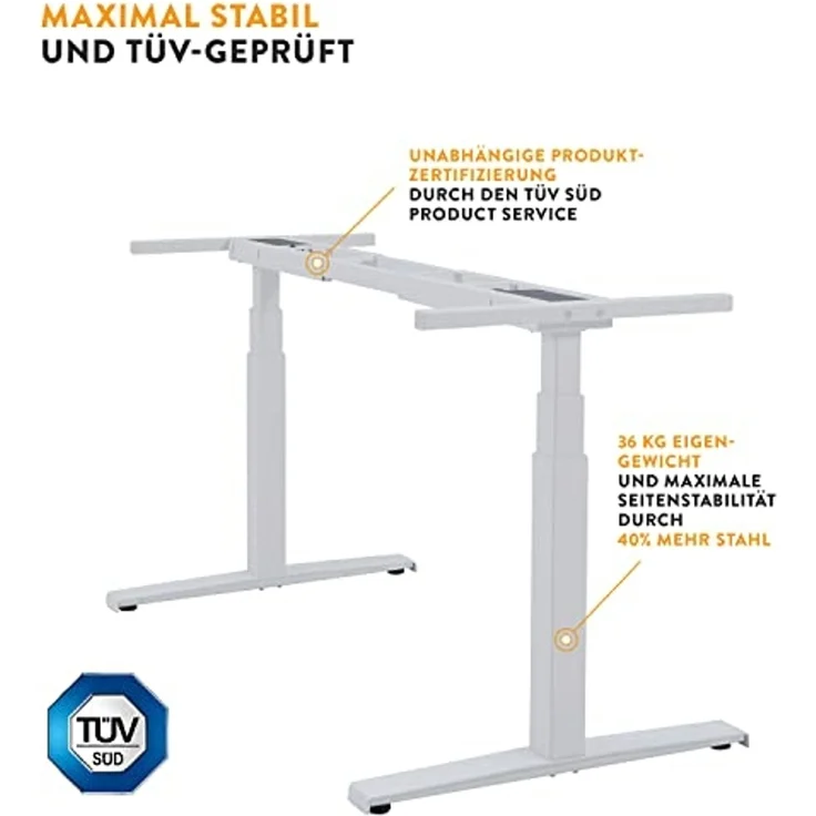 boho office® Basic Line - ultraschneller 80 mm/sek. elektrisch stufenlos höhenverstellbarer Schreibtisch in Weiß mit Memoryfunktion, Touchscreen und fortschrittlichem Kollisionsschutz – Bild 5