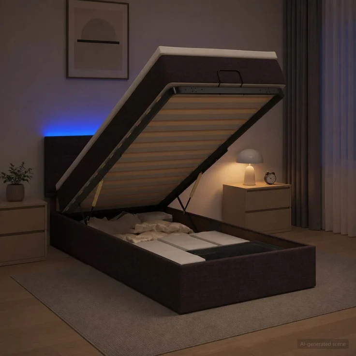 vidaXL Ottoman-Bett mit Matratze und LED Dunkelbraun 100 x 200 cm 3456804 – Bild 4