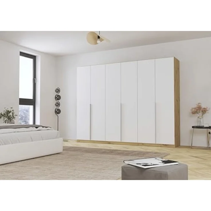 Rauch Möbel Alabama, Kleiderschrank für Schlafzimmer, Kinderzimmer, Wohnzimmer, Garderobe, Flur, 6-türig, mit Zubehör Classic, Farbe Weiß/Eiche Artisan, Holz, Breite 271 cm – Bild 2