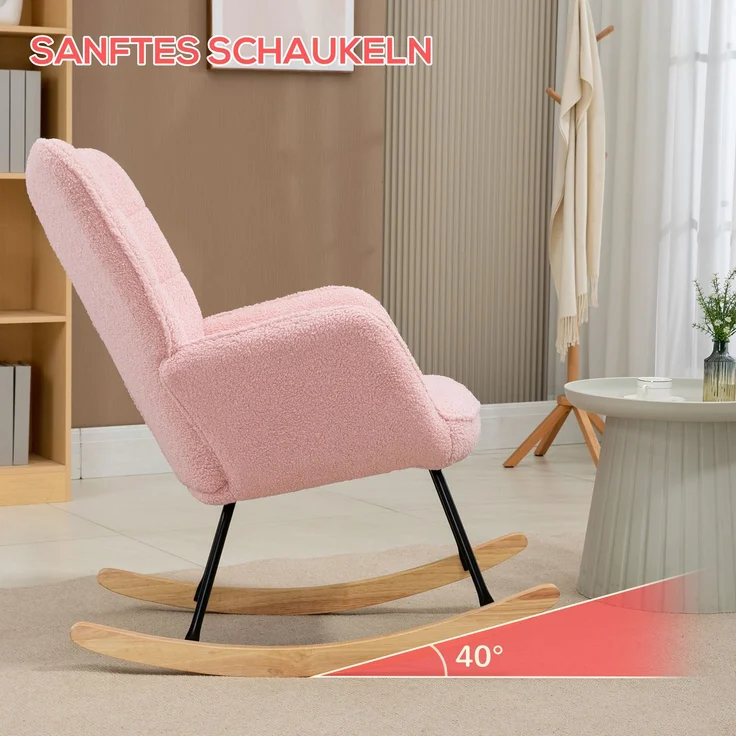 MELAYR, Schaukelstuhl im Retro-Design, Massivholz, Sessel, Relaxsessel, 98 cm x 71 cm x 101 cm, Rosa – Bild 6