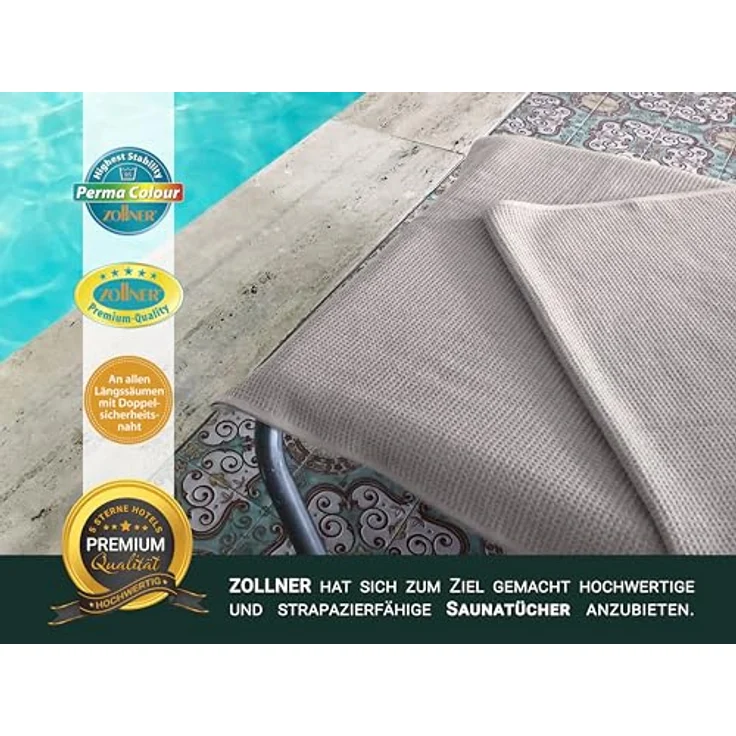 Zollner Saunatuch, 70x180 cm, grau, Oeko-Tex® Standard 100, saugstark aus 100% Baumwolle, Waffelmuster, pflegeleicht – Bild 6