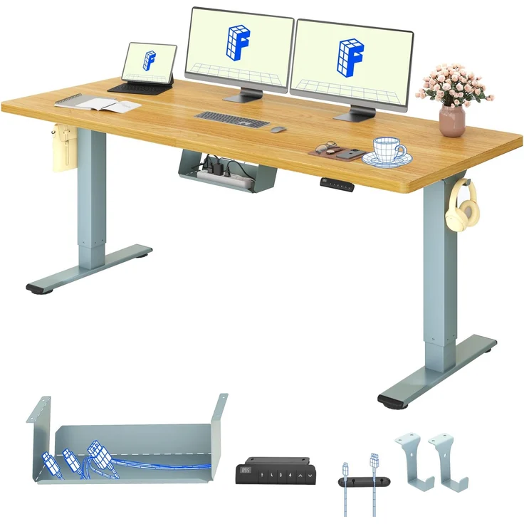 FLEXISPOT Höhenverstellbarer Schreibtisch mit 2 Motoren & 25MM EINTEILIGER Tischplatte 180x80 cm, Ergonomischer Bürotisch Elektrisch mit Kabelmanagement, Memory Funktion & Höhenanzeige
