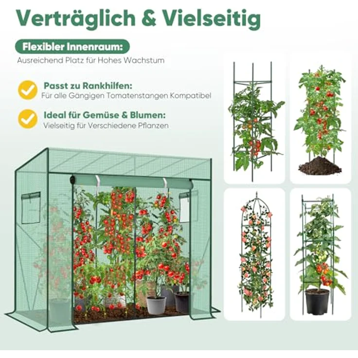 Sekey Gewächshaus Foliengewächshaus 200 x 170 x 77 cm, Tomatengewächshaus Balkon, Tomatenhaus Stabil, ,Gewächshaus Klein Tomatenhaus Balkon Outdoor - Stabil, Winterfest, Luftdurchlässig, Grün – Bild 7