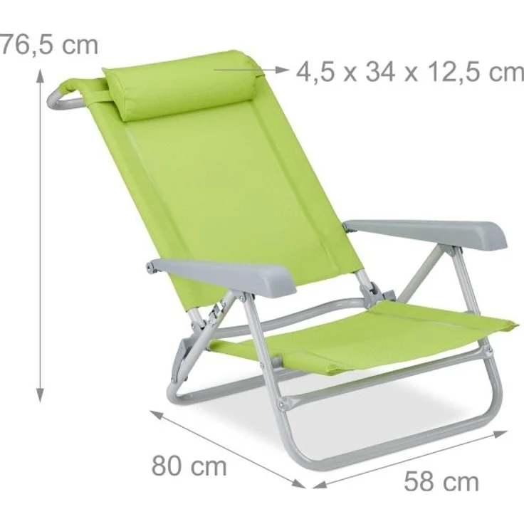 Relaxdays Liegestuhl mit Nackenkissen, Textilene, Stahl, grün, 38,5 x 58 x 112 cm – Bild 4
