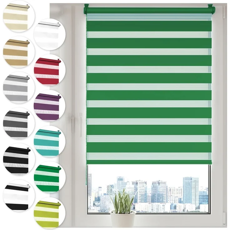 Doppelrollo Klemmfix ohne Bohren 50x210 cm Grün Duo Rollo Klemmrollo Sonnenschutzrollo Fensterrollo für Fenster & Türen Zebrarollo Seitenzugrollo – Bild 1