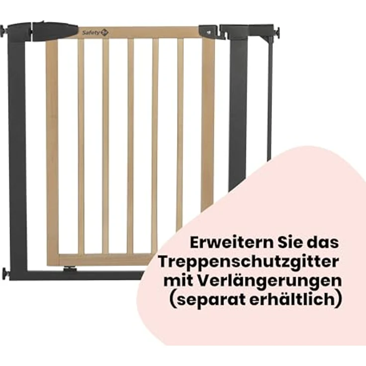Safety 1st Simply Close Wood and Metal, Babyschutzgitter, Türschutzgitter ausziehbar, Druckbefestigung, Öffnung von 73–80cm, Treppenschutzgitter ohne Bohren, EIN-Hand-Öffnung, Wood & Graphite – Bild 5