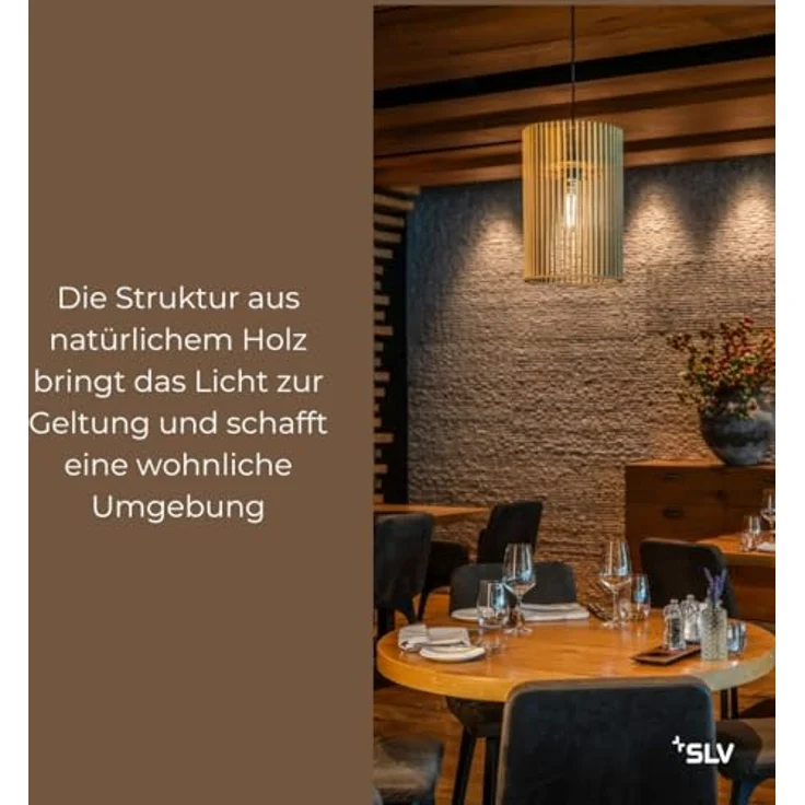 SLV WUD Pendelleuchte, E27, zylindrisch, max. 60W, schwarz, Holzoptik, IP20 – Bild 5