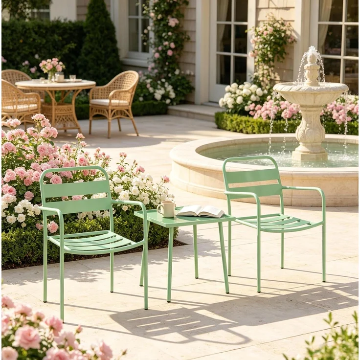 Garten-Bistro-Set mit Glasplatte und verstellbaren Gleitern, 82x58x55 cm, Grün – Bild 3