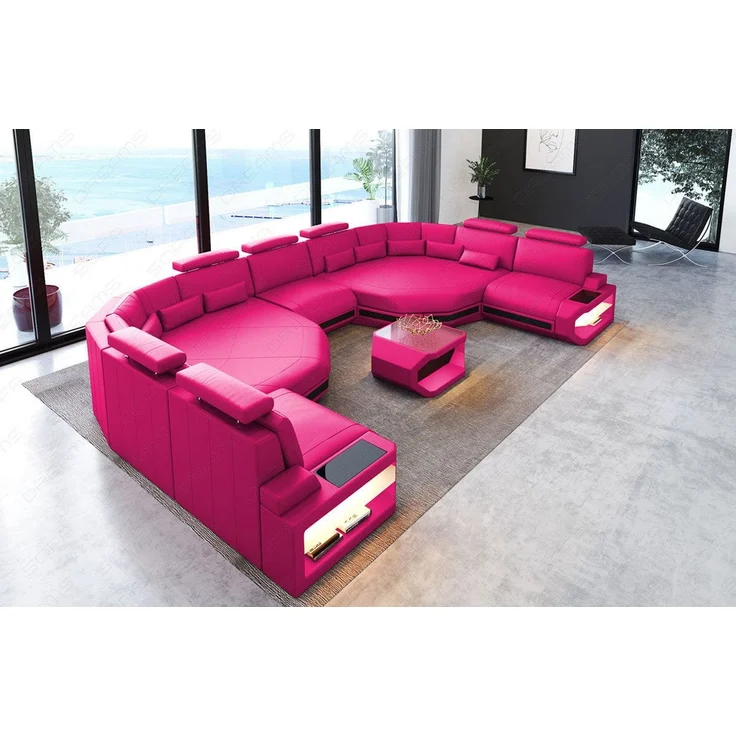XXL Wohnlandschaft Asti - Kunstleder - pink-schwarz – Bild 3