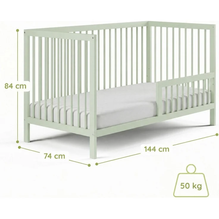 Kids Collective Babybett Kinderbett Gitterbett Baby Bett mit Rausfallschutz 60x120 70x140, stabiles Buchenholz, made in Europe 70x140 cm Grün – Bild 3