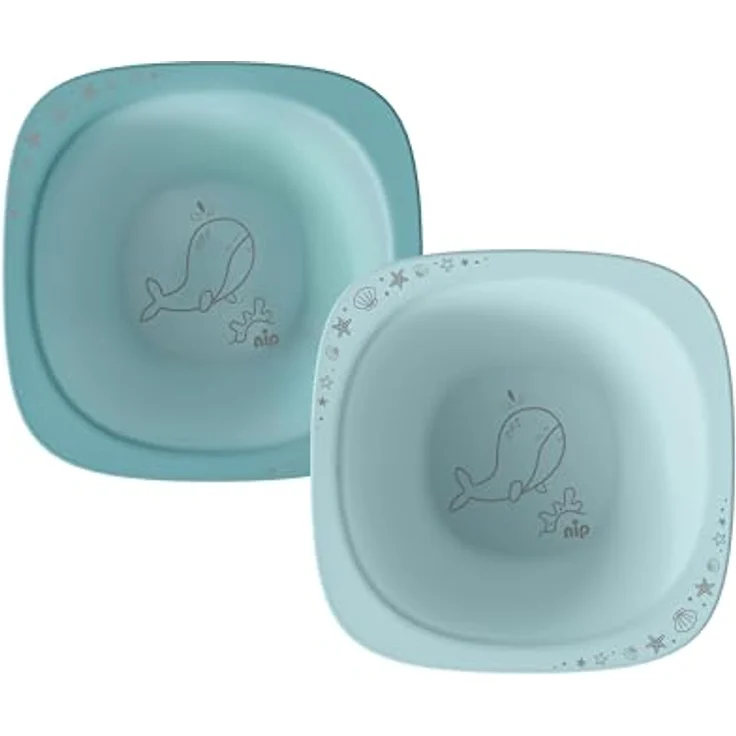 nip 2x Breischale für Babys ab 4 Monaten bruchfest stapelbar, blau | ergonomische leichte Baby Kleinkind Schüssel für Beikost Babybrei Porridge Müsli, spülmaschinengeeignet mikrowellengeeignet – Bild 1