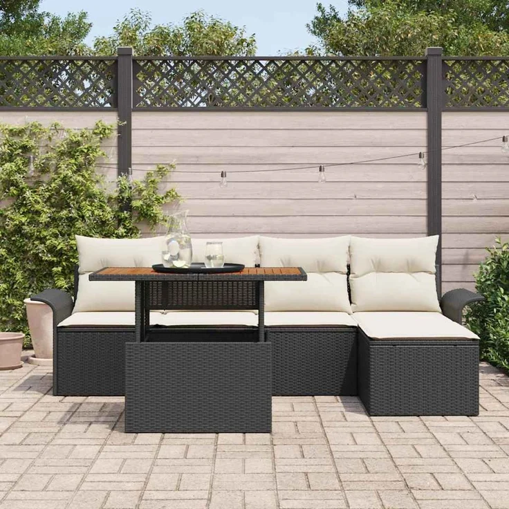 vidaXL Garten-Sofa-Set mit Speicher 6 pcs Schwarz Poly Rattan 3358056 – Bild 2