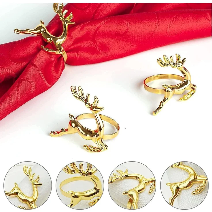 12 Stück Weihnachts Rentier Serviettenringe Gold Hirsch Tischdekoration – Bild 2