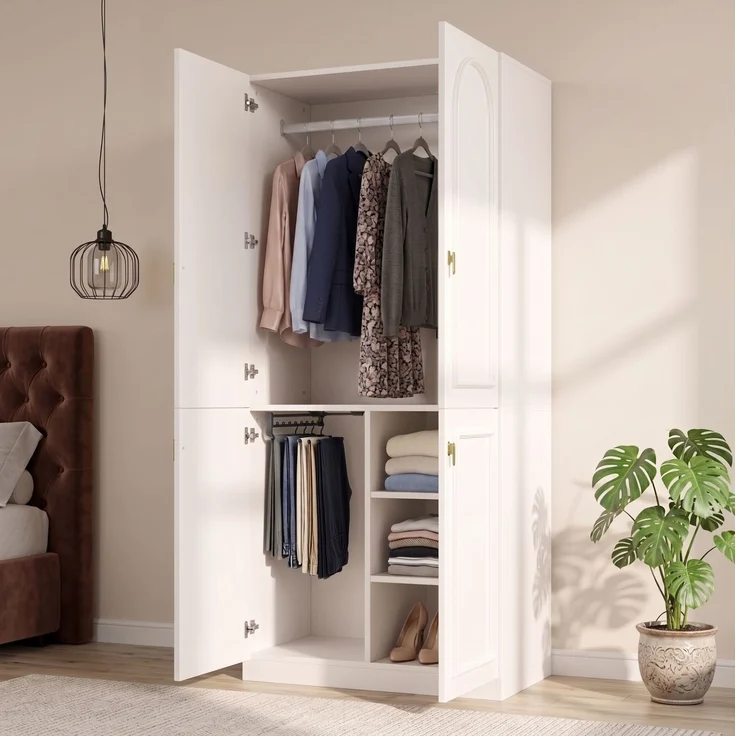 Kleiderschrank mit Kleiderstange und ausziehbarem Hosenhalter, 90x48x200 cm, Weiß – Bild 3