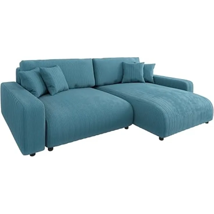 S-Style Möbel Ecksofa Emma mit Bettfunktion in Cord-Stoff schöner Sitzkomfort, Ottomane links oder rechts bestellbar, mit Wellenfederung